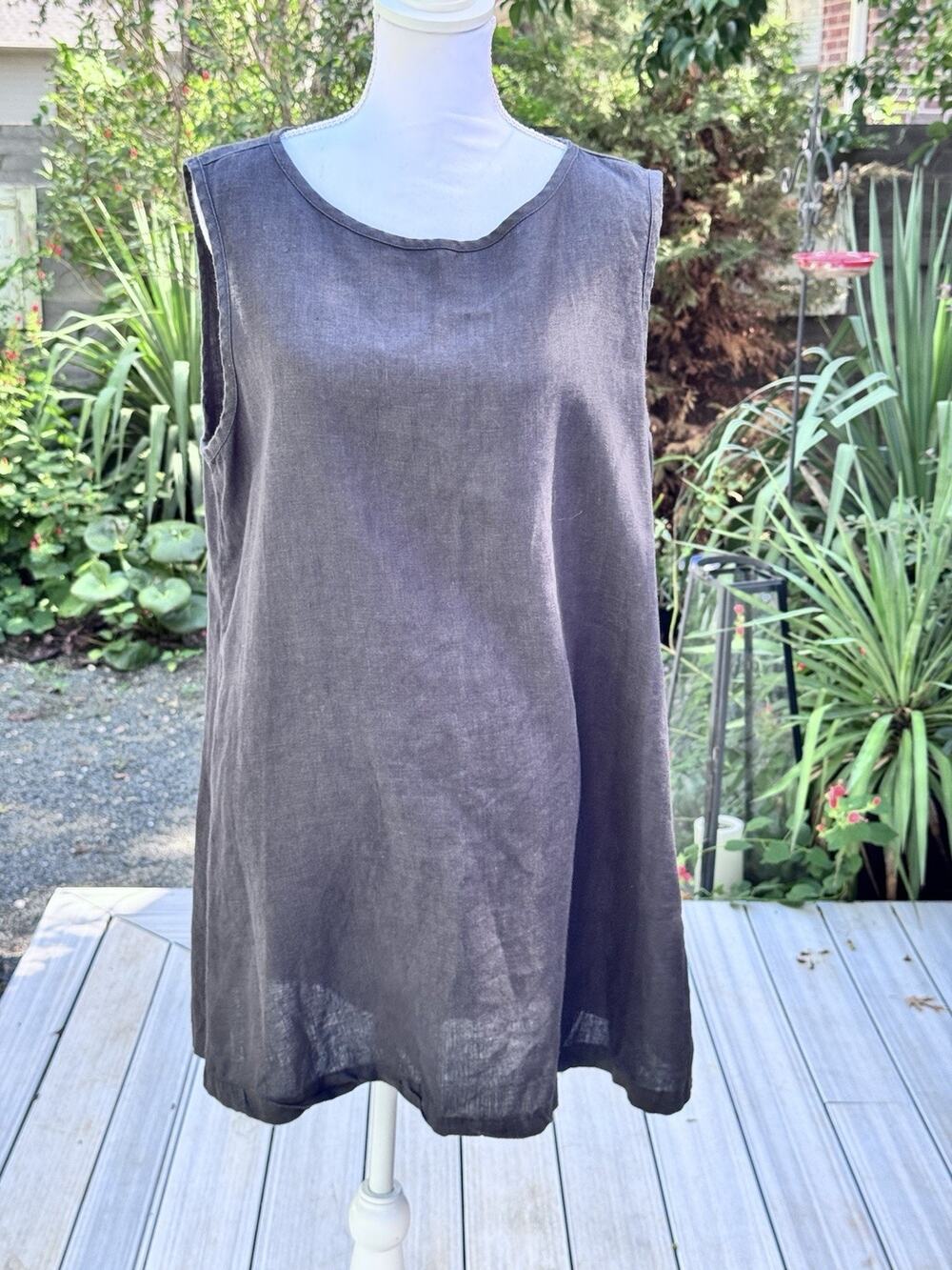 FLAX Women’s Black Linen Sleeveless Shift Dress Scoop Neck Size Medium